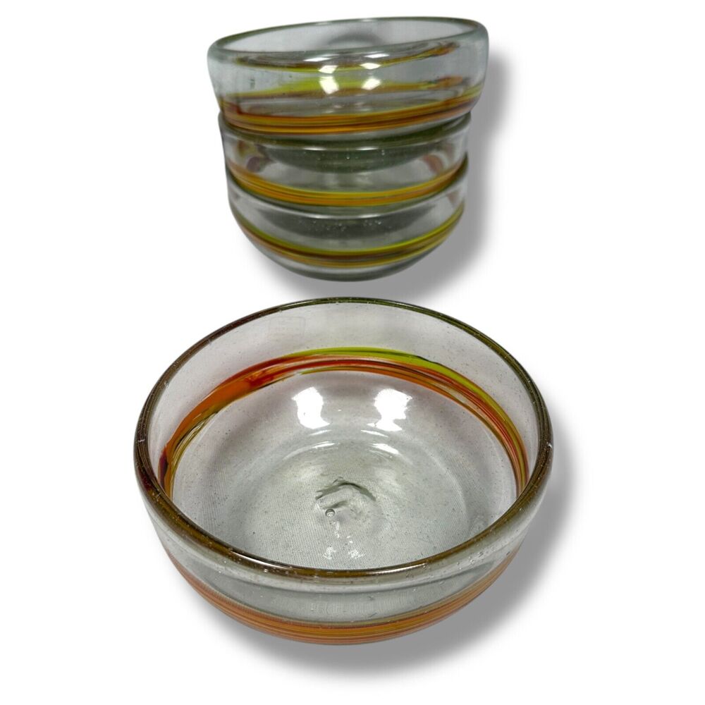 Crate & Barrel Granada Individual Salad Bowls 5.5" Lot of 4‎ Hand Blown Glass